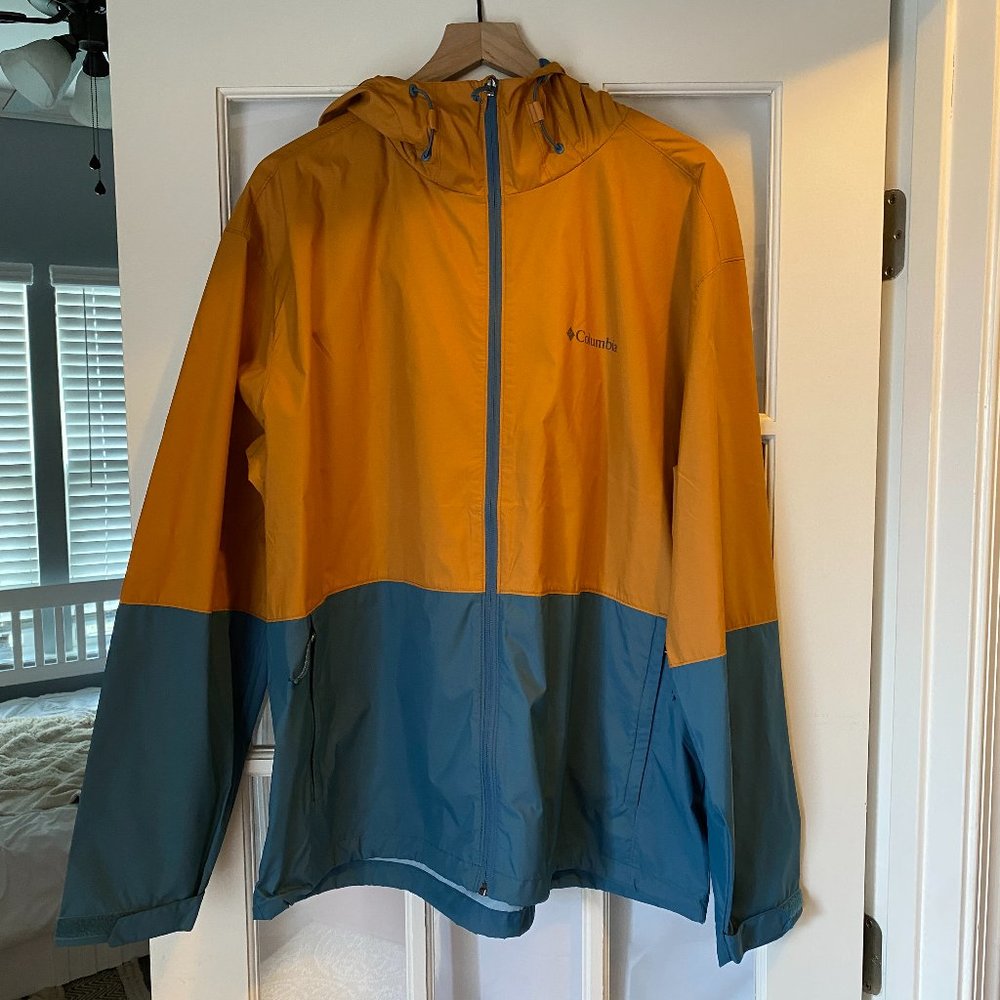 COLUMBIA rainjacket in ORANGE/TEAL, size XL